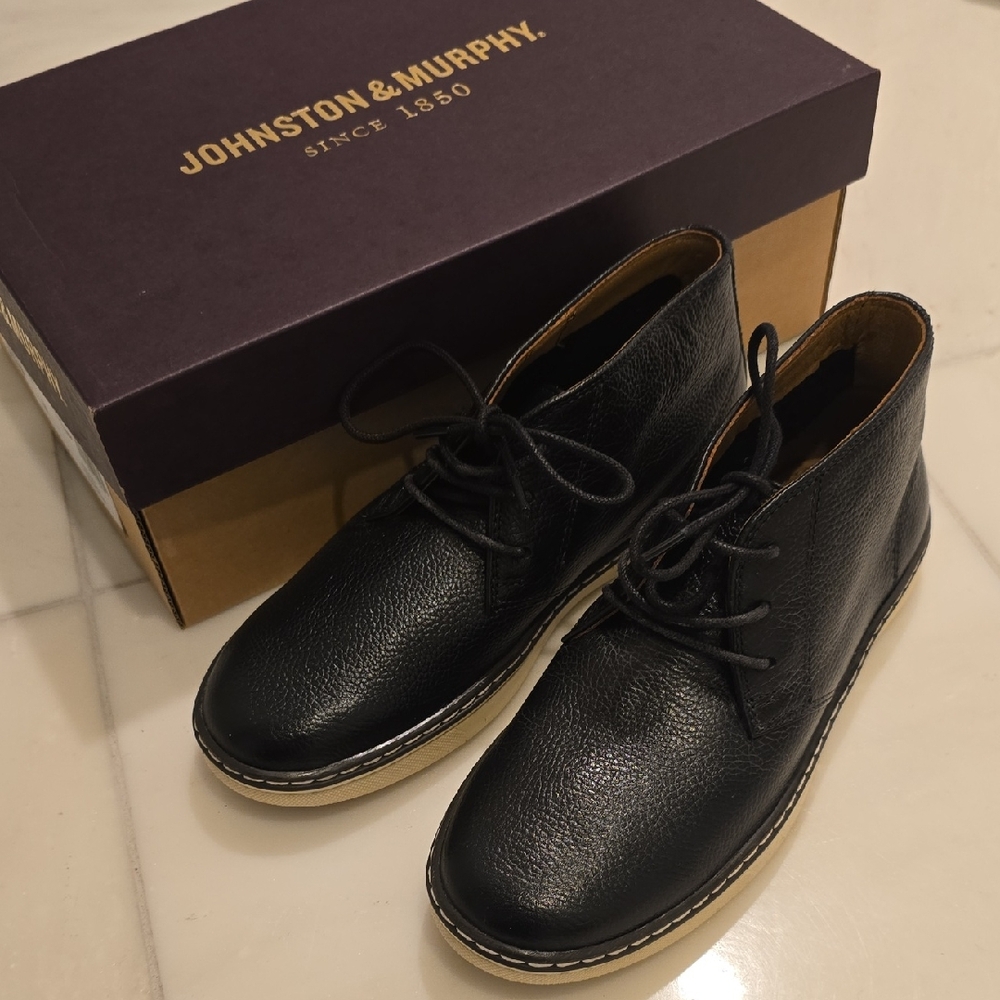 Johnston & Murphy Black Leather Boys Boots Youth 2